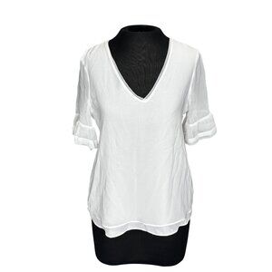 White House Black Market Womens V-Neck Sheer White Blouse Size 2